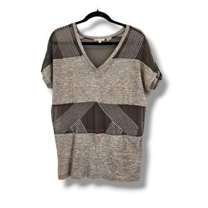 Miss Me Womens Brown Space Dye Mesh Mixed Media V-Neck Top Small RN112568